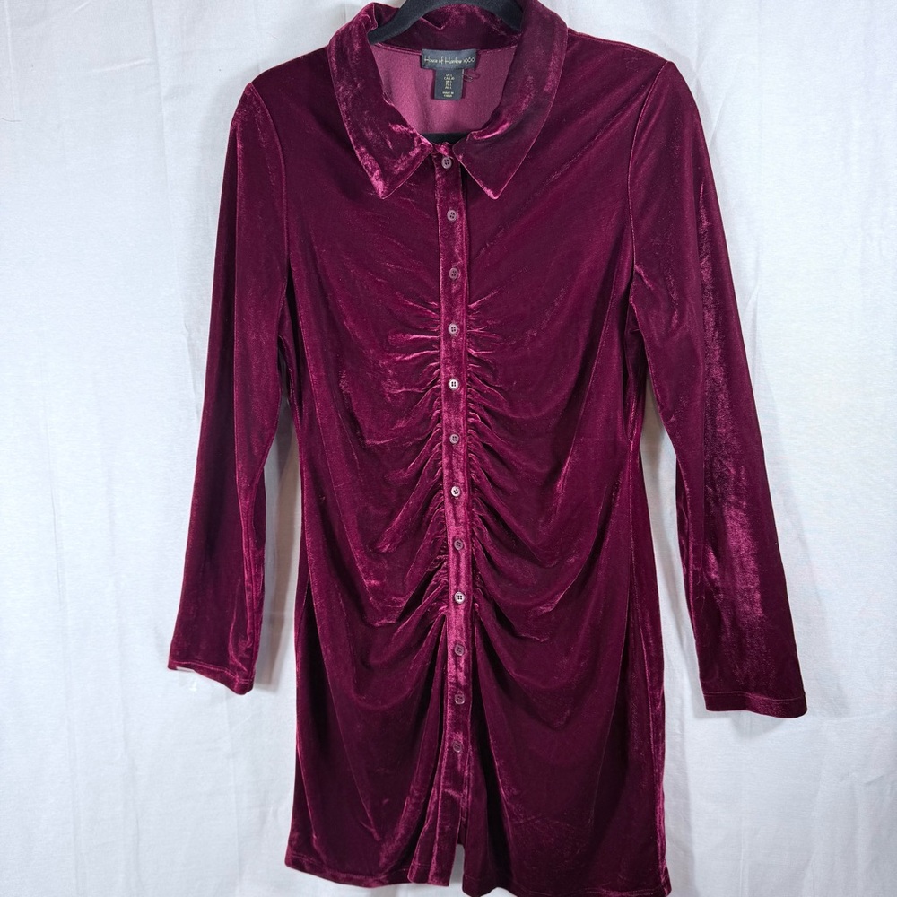 House of Harlow 1960 X Revolve‎ Size L Red Velvet Collared Neckline and Ruching